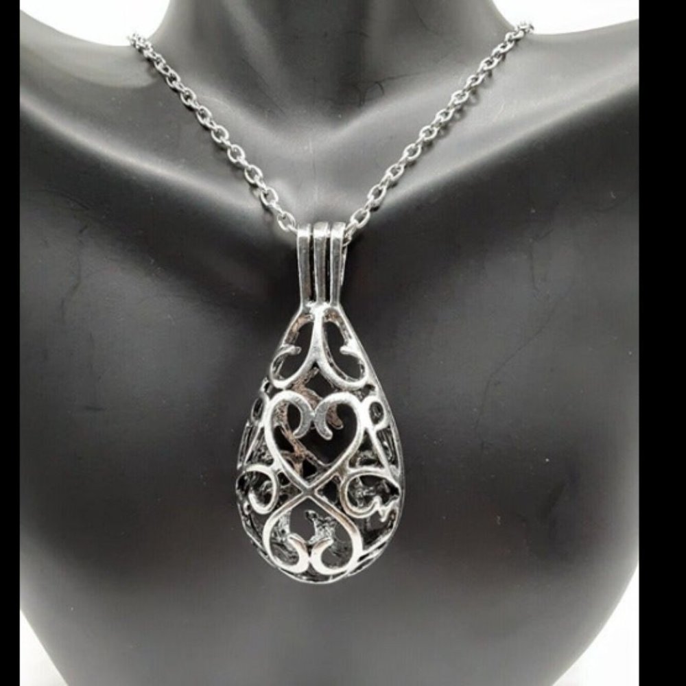 Large Open intertwined Teardrop Pendant 34" SIlver-Tone